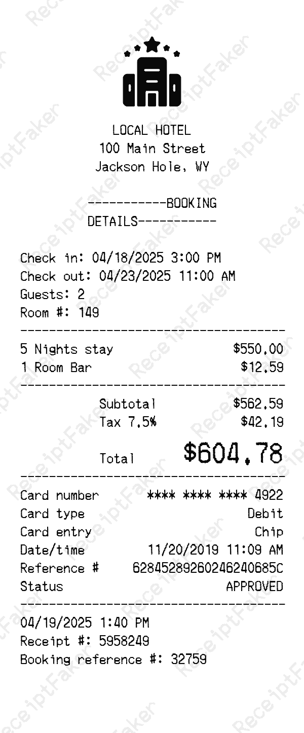 Hotel Receipt generated receipt preview