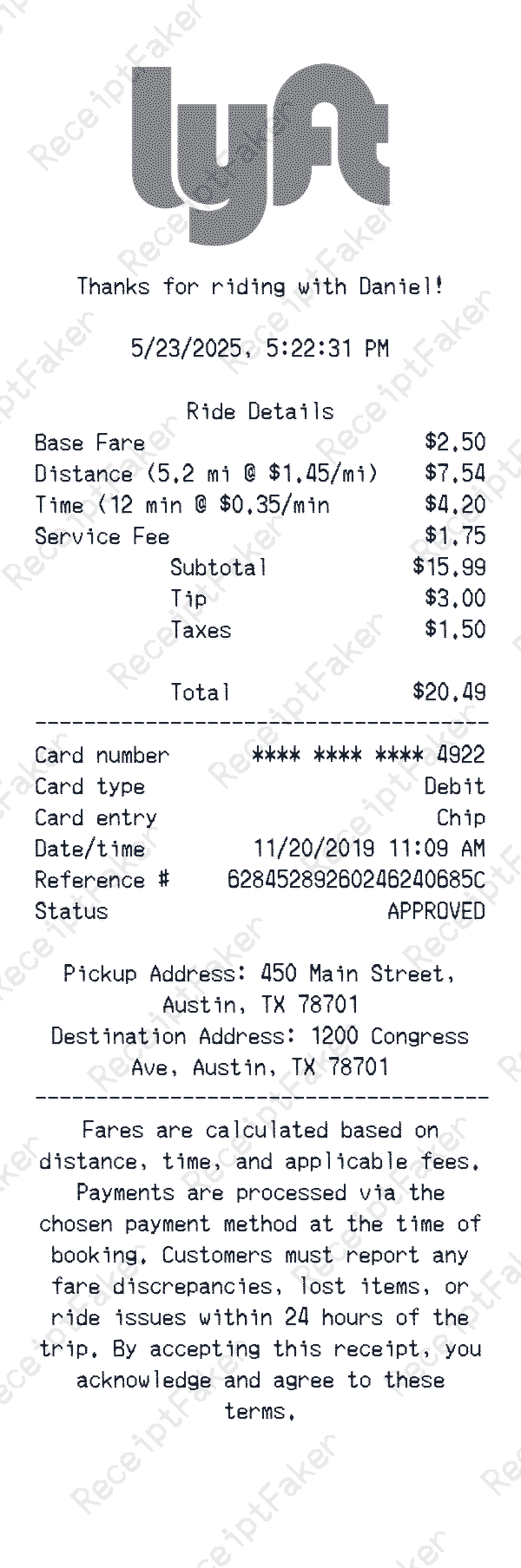Lyft Receipt generated receipt preview