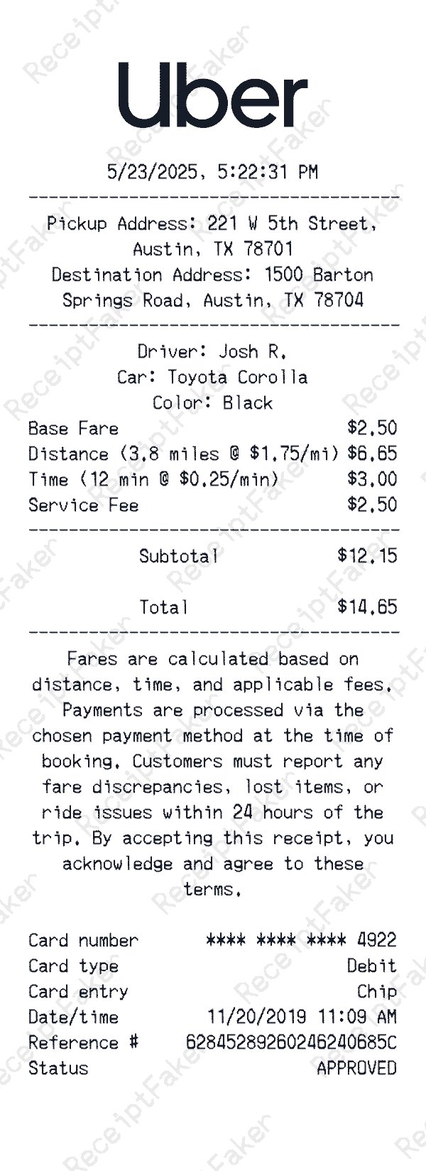 Uber Receipt generated receipt preview