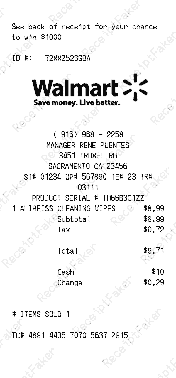 Walmart Receipt generated receipt preview